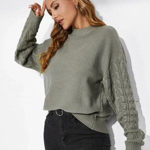 SHEIN Solid Drop Shoulder Sweater Light Green
